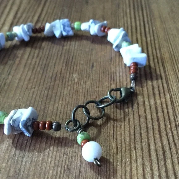 Men's White Howlite  Nugget 8 inch Beaded Bracelet,  Handmade Men's Bracelet - Picture 7 of 7